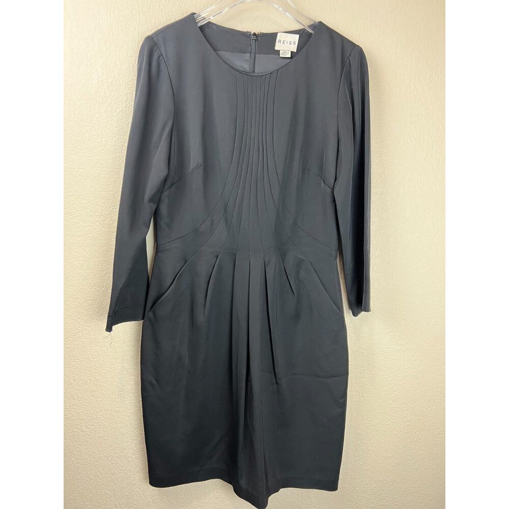 Reiss Sheath‎ Dress Pleated Front Black Pockets 6 Career Work Funeral
